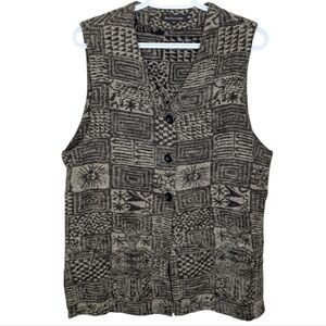 Vintage Eric Alexandre Black and Cream Knit Patterned Vest Size 40 Large Womens